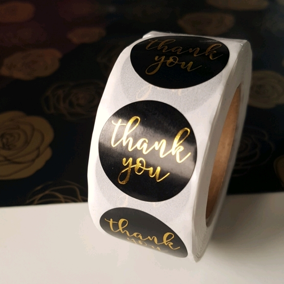 3/25$ 200 pcs Black & Gold Thank You Stickers 1" Inch - Picture 5 of 13